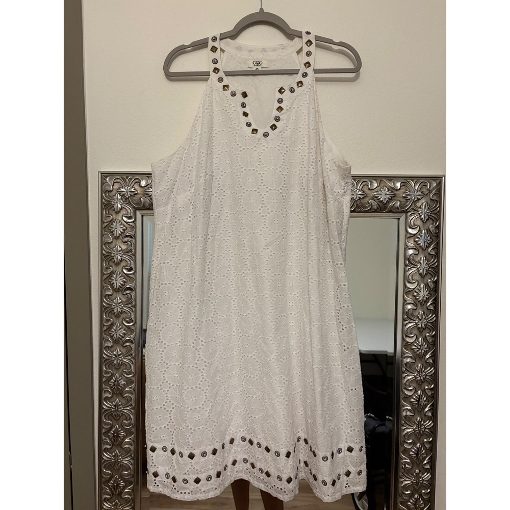 Cato Woman White Eyelet Lace Studded Halter Dress Plus Size 18W Boho Summer d5